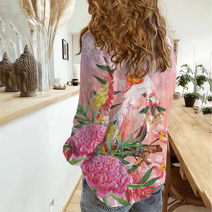 Australia Christmas Pink Cockatoo with Banksia Women Casual Shirt Coral Pink