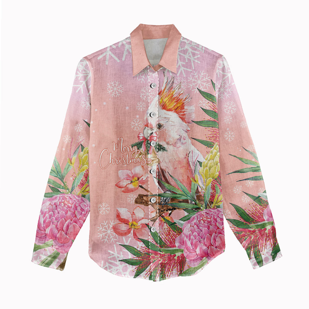 Australia Christmas Pink Cockatoo with Banksia Women Casual Shirt Coral Pink