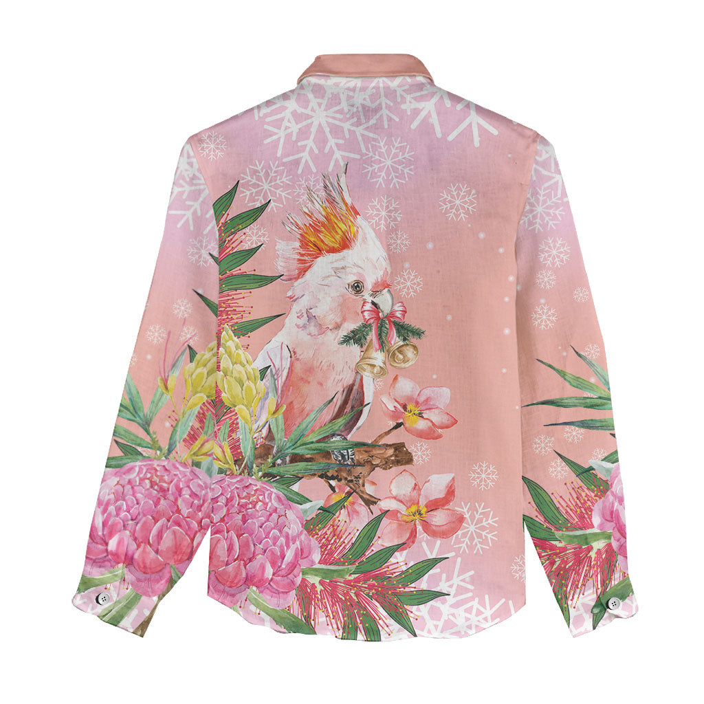 Australia Christmas Pink Cockatoo with Banksia Women Casual Shirt Coral Pink