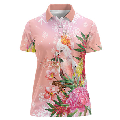 Australia Christmas Pink Cockatoo with Banksia Women Polo Shirt Coral Pink