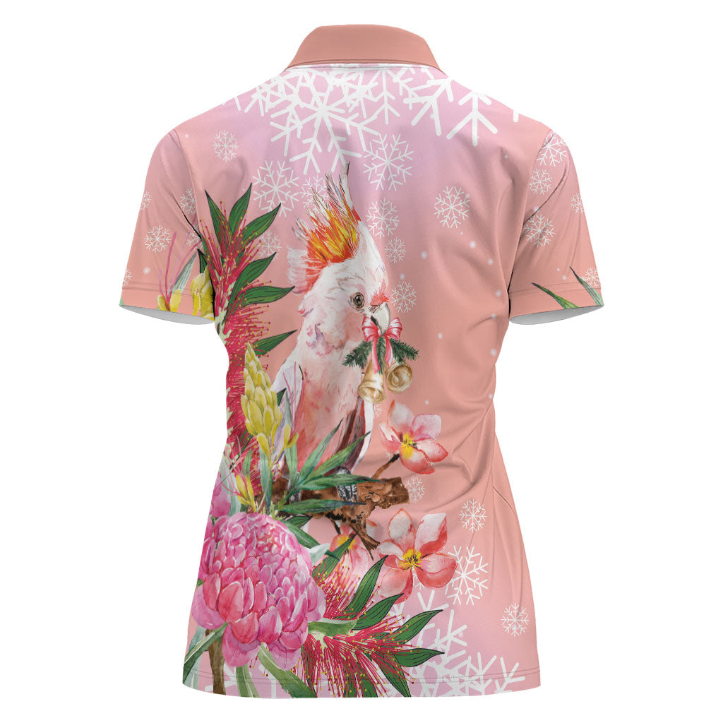Australia Christmas Pink Cockatoo with Banksia Women Polo Shirt Coral Pink