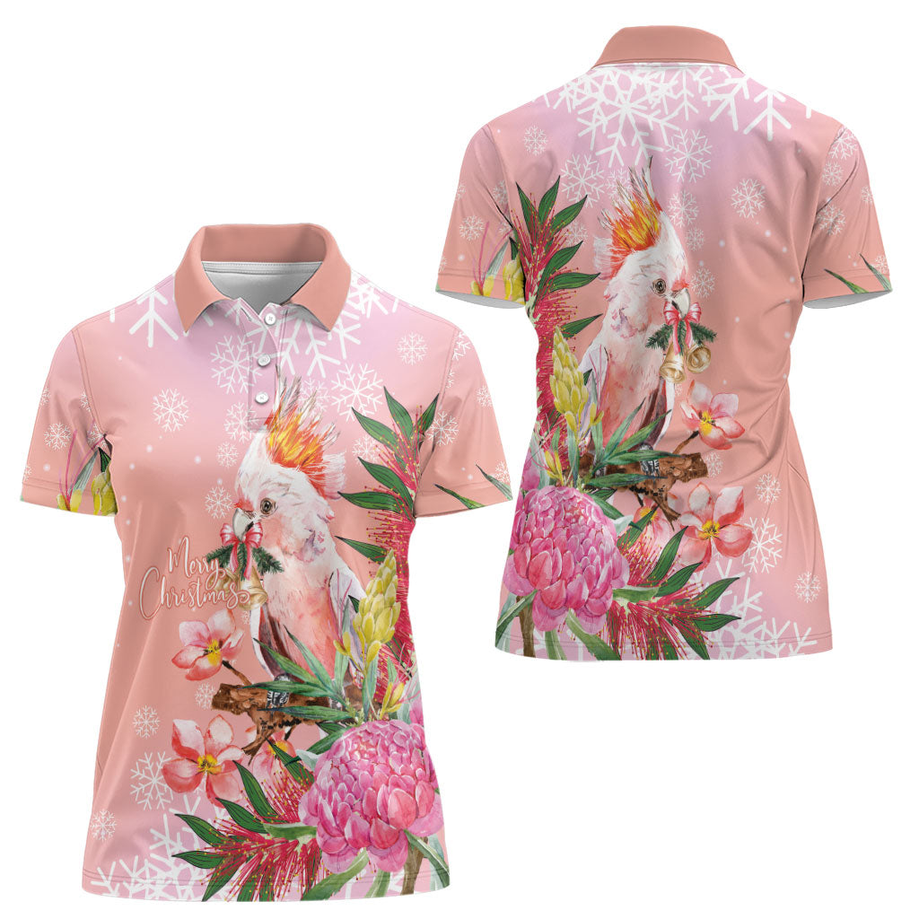 Australia Christmas Pink Cockatoo with Banksia Women Polo Shirt Coral Pink