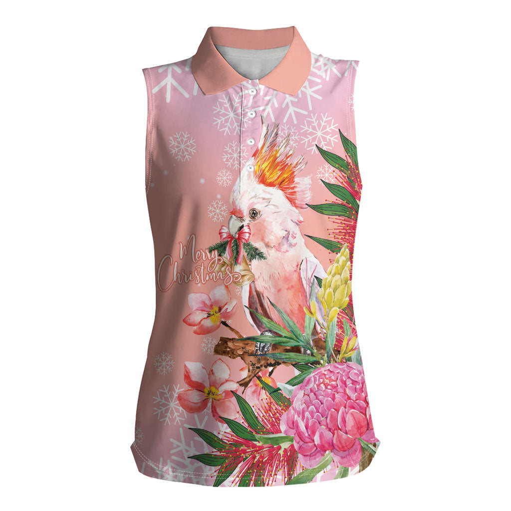 Australia Christmas Pink Cockatoo with Banksia Women Sleeveless Polo Shirt Coral Pink