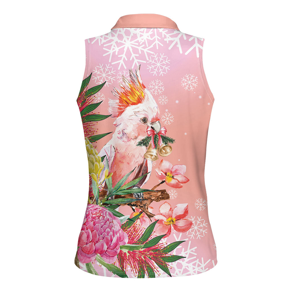 Australia Christmas Pink Cockatoo with Banksia Women Sleeveless Polo Shirt Coral Pink