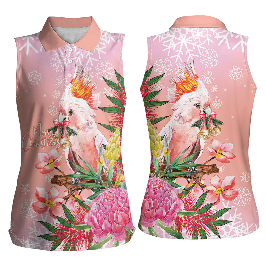 Australia Christmas Pink Cockatoo with Banksia Women Sleeveless Polo Shirt Coral Pink
