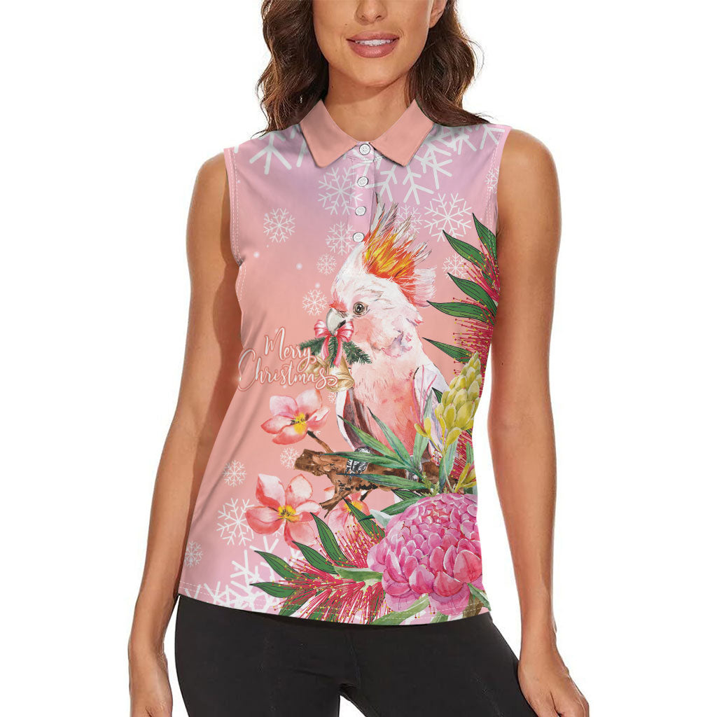 Australia Christmas Pink Cockatoo with Banksia Women Sleeveless Polo Shirt Coral Pink