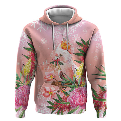 Australia Christmas Pink Cockatoo with Banksia Zip Hoodie Coral Pink