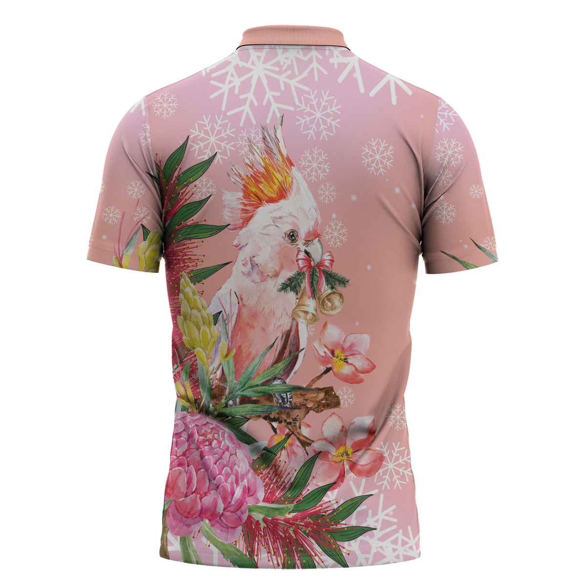 Australia Christmas Pink Cockatoo with Banksia Zipper Polo Shirt Coral Pink