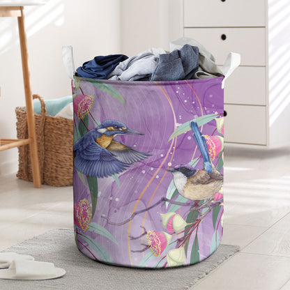 Australia Epilepsy Month Laundry Basket Purple Fairy Wren with Eucalyptus Flowers