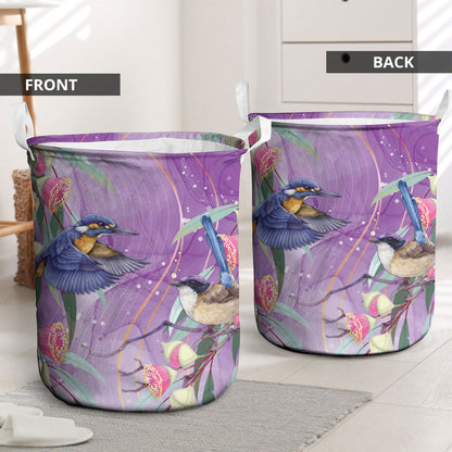 Australia Epilepsy Month Laundry Basket Purple Fairy Wren with Eucalyptus Flowers