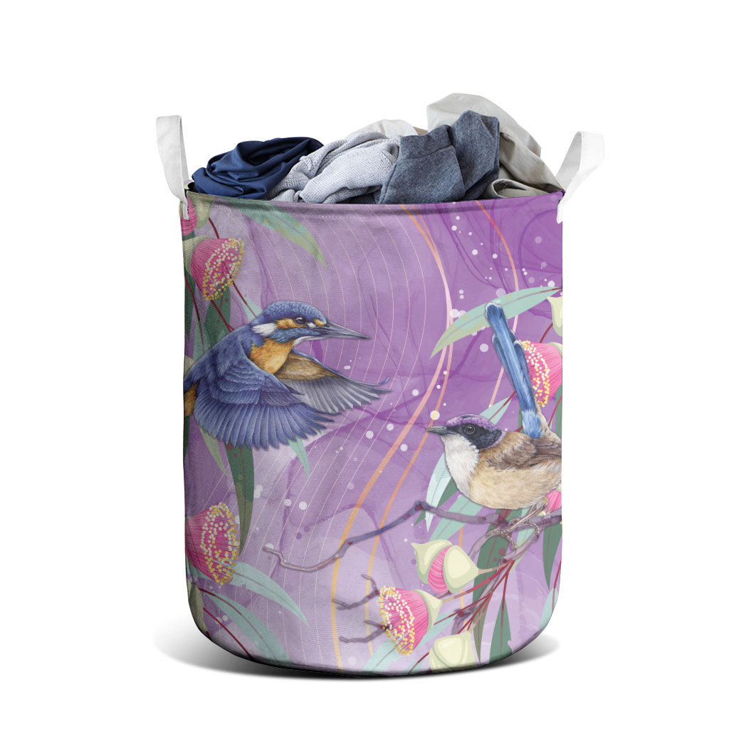 Australia Epilepsy Month Laundry Basket Purple Fairy Wren with Eucalyptus Flowers