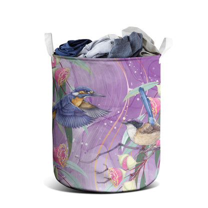 Australia Epilepsy Month Laundry Basket Purple Fairy Wren with Eucalyptus Flowers