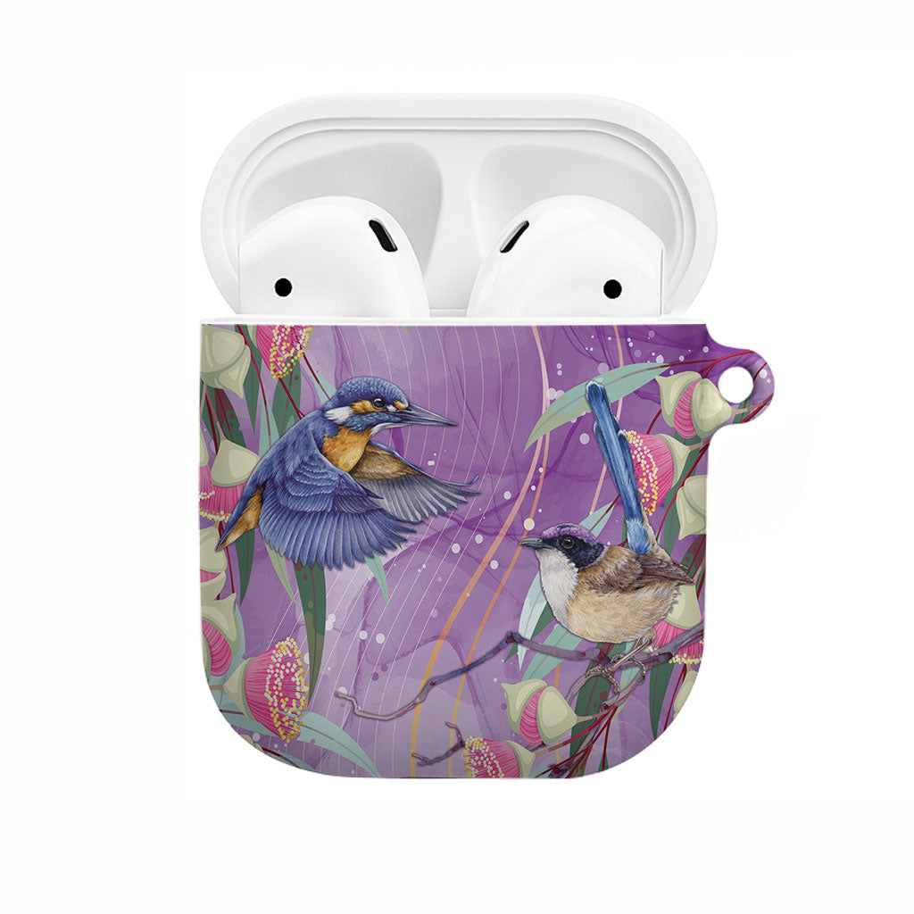 Australia Epilepsy Month AirPods Case Purple Fairy Wren with Eucalyptus Flowers