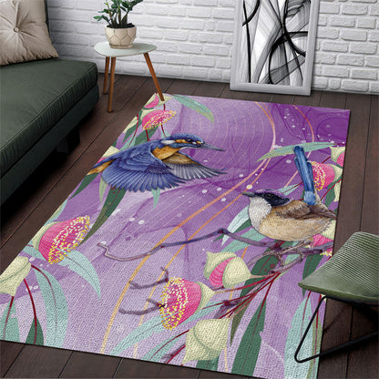 Australia Epilepsy Month Area Rug Purple Fairy Wren with Eucalyptus Flowers