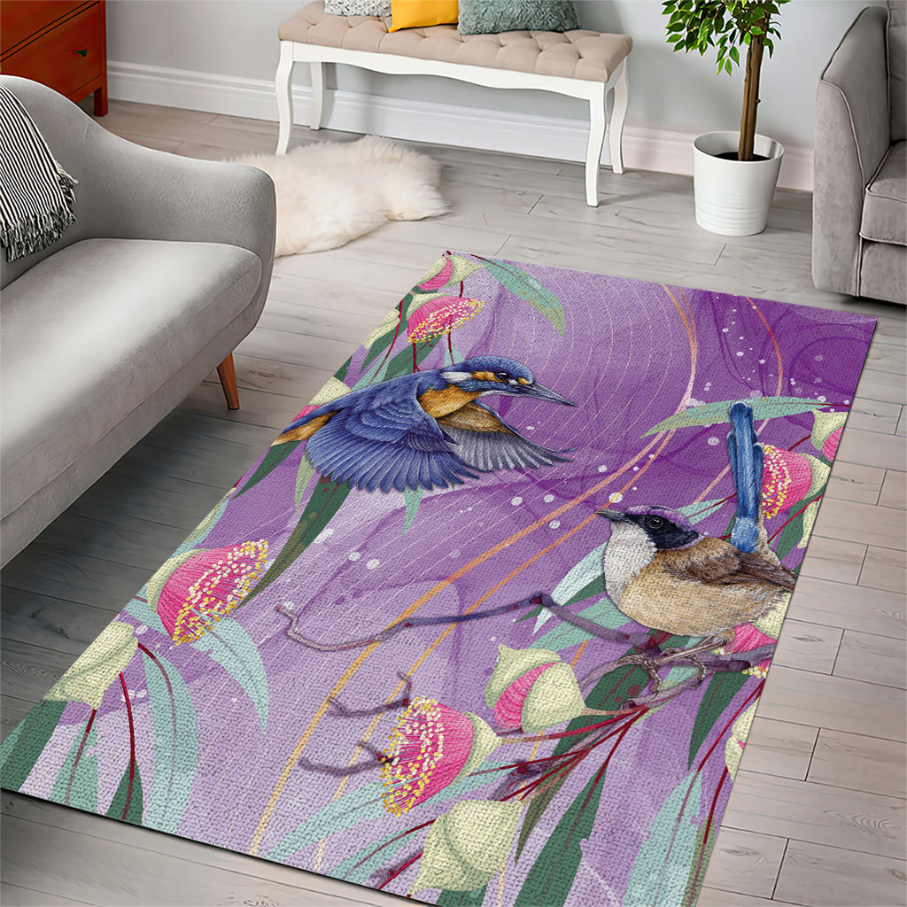 Australia Epilepsy Month Area Rug Purple Fairy Wren with Eucalyptus Flowers