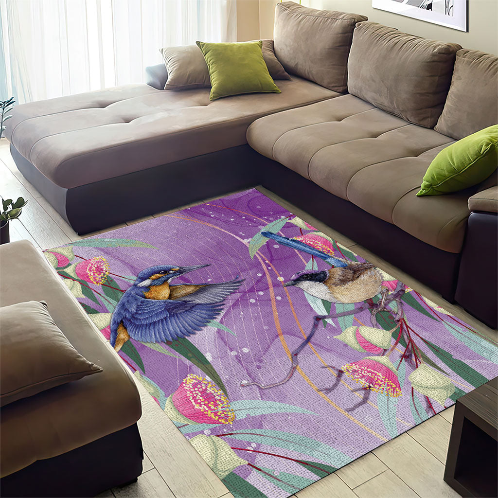 Australia Epilepsy Month Area Rug Purple Fairy Wren with Eucalyptus Flowers