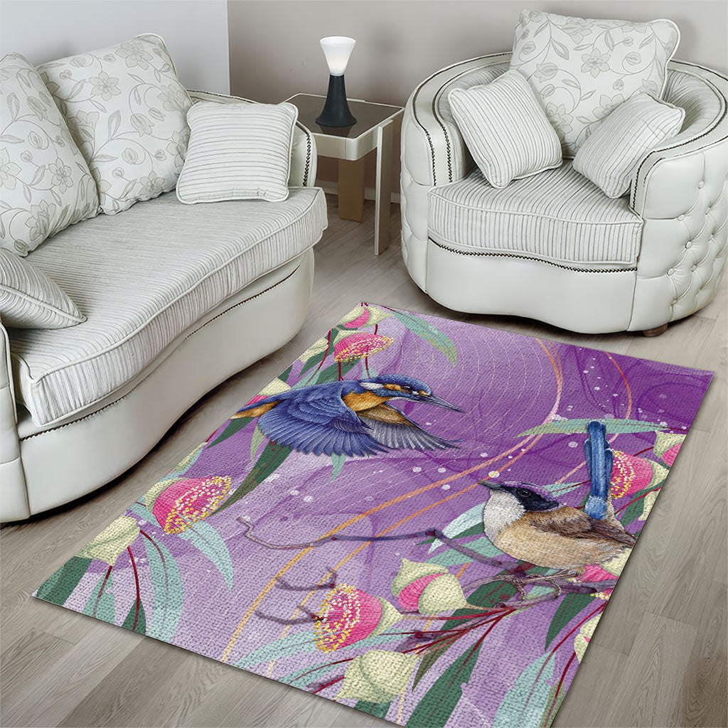 Australia Epilepsy Month Area Rug Purple Fairy Wren with Eucalyptus Flowers