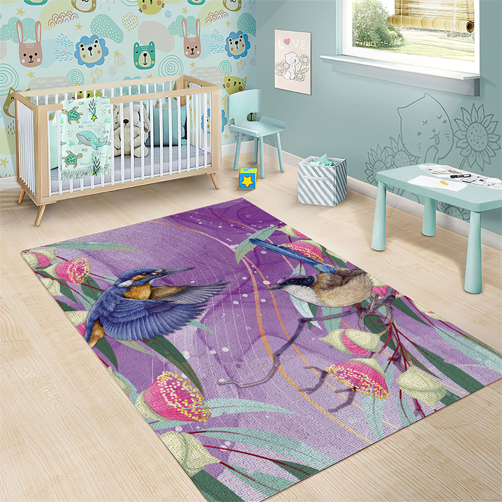 Australia Epilepsy Month Area Rug Purple Fairy Wren with Eucalyptus Flowers