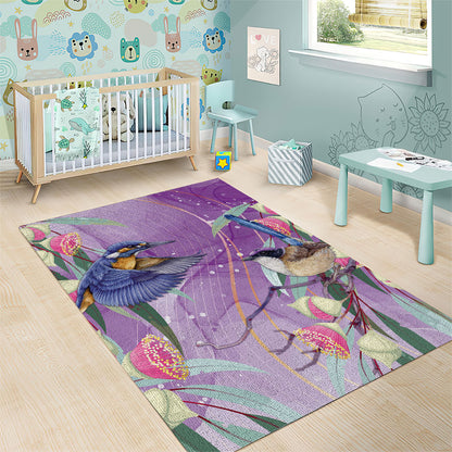 Australia Epilepsy Month Area Rug Purple Fairy Wren with Eucalyptus Flowers