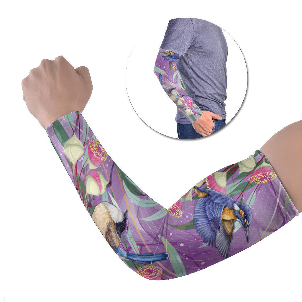 Australia Epilepsy Month Arm Sleeves Purple Fairy Wren with Eucalyptus Flowers