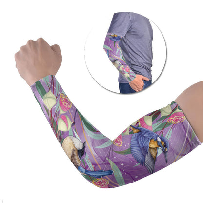 Australia Epilepsy Month Arm Sleeves Purple Fairy Wren with Eucalyptus Flowers