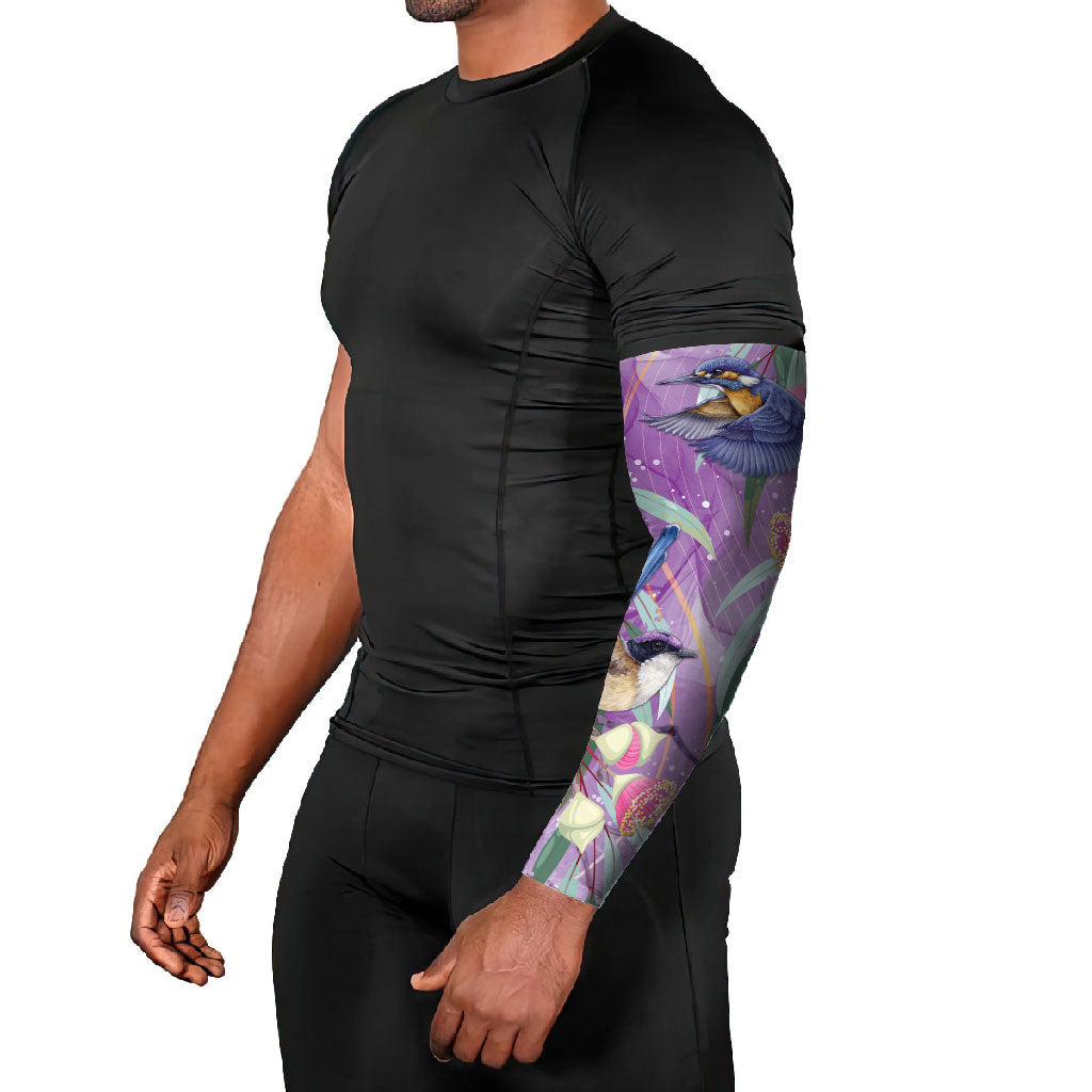 Australia Epilepsy Month Arm Sleeves Purple Fairy Wren with Eucalyptus Flowers