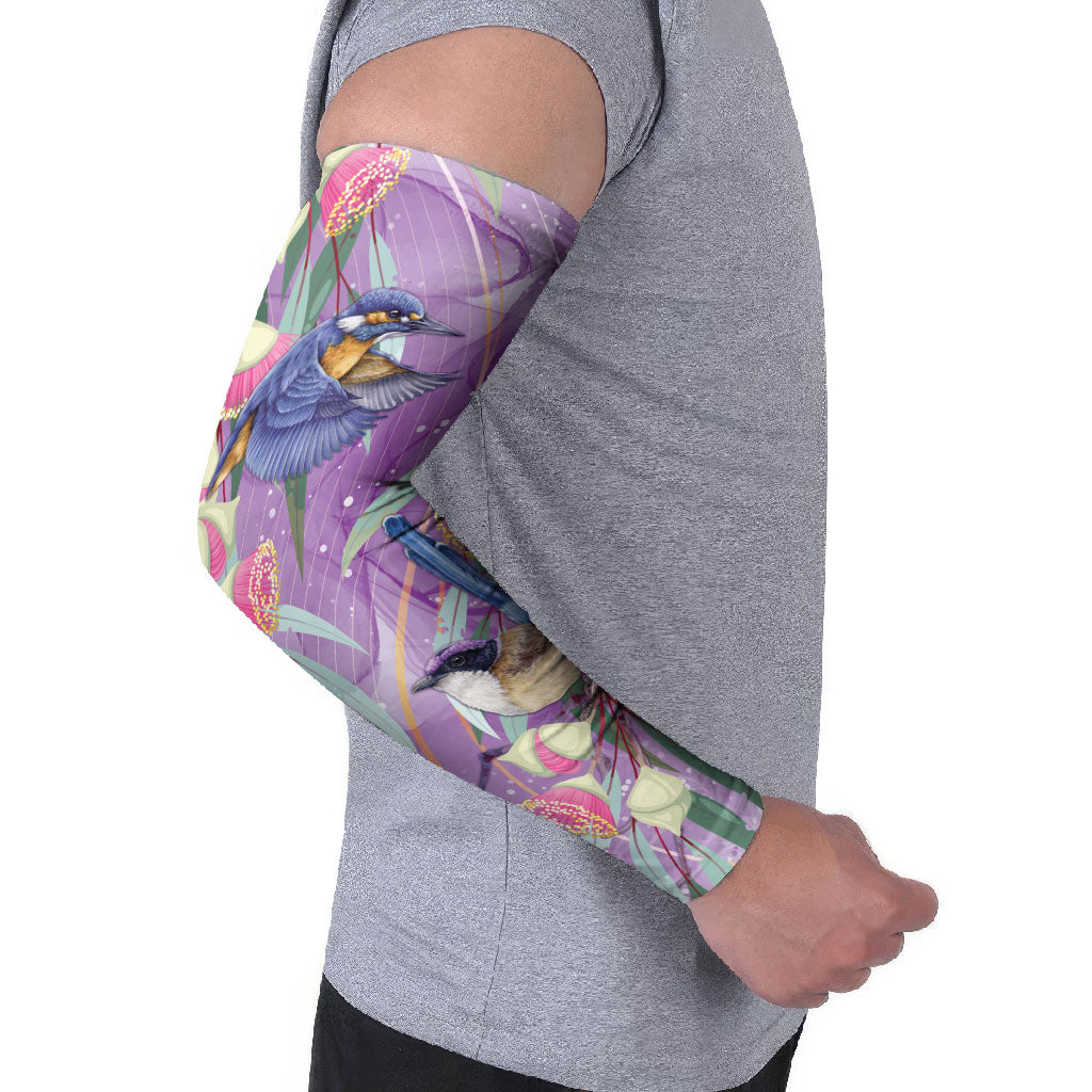 Australia Epilepsy Month Arm Sleeves Purple Fairy Wren with Eucalyptus Flowers
