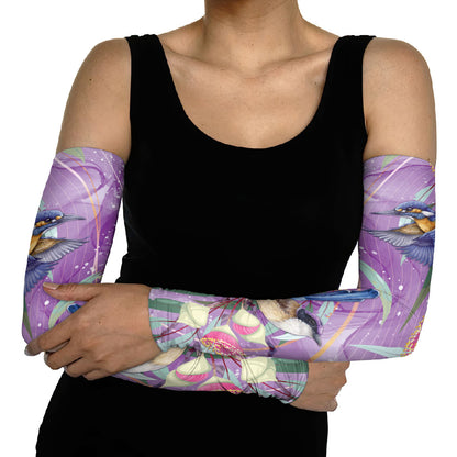 Australia Epilepsy Month Arm Sleeves Purple Fairy Wren with Eucalyptus Flowers