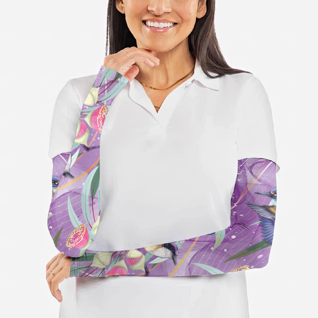 Australia Epilepsy Month Arm Sleeves Purple Fairy Wren with Eucalyptus Flowers