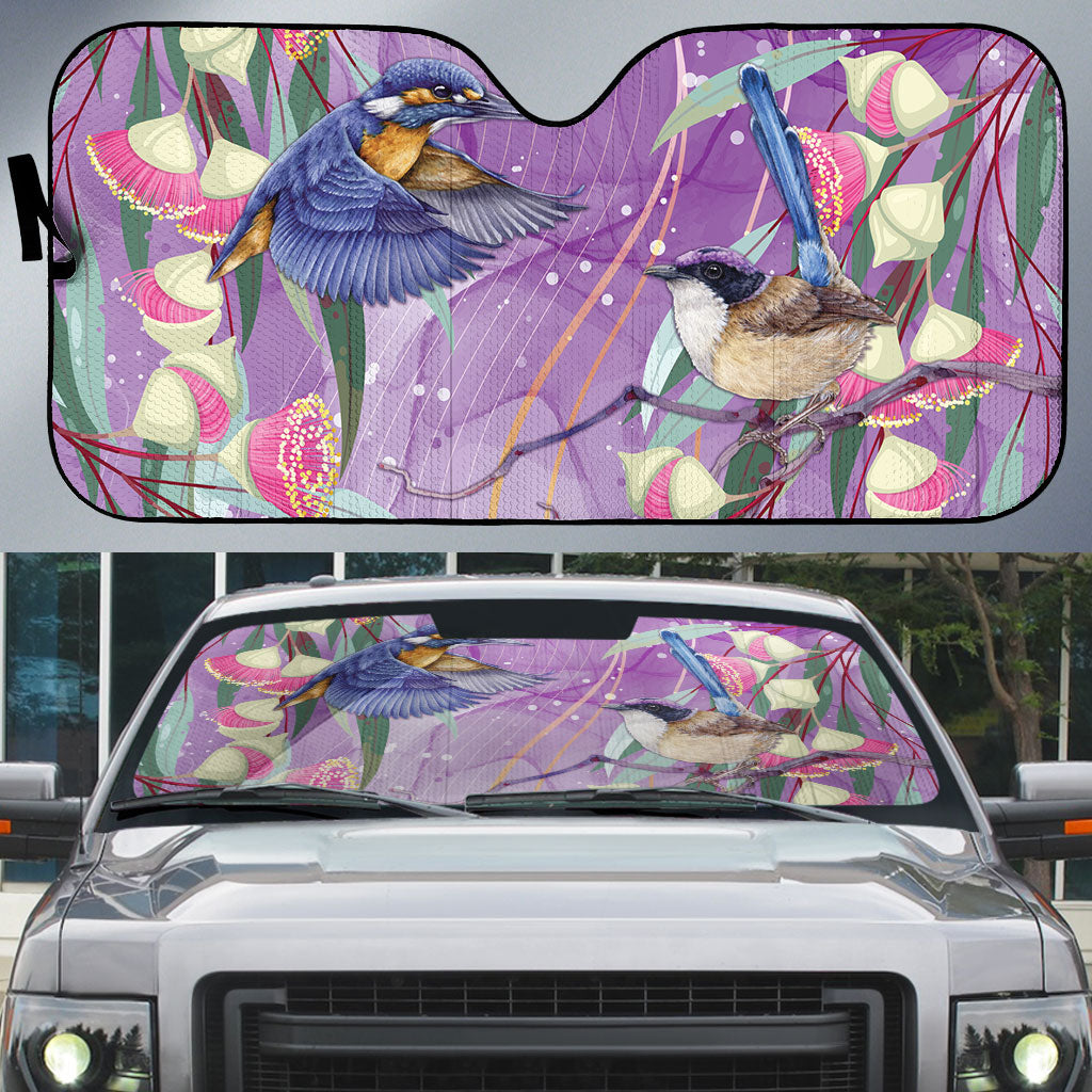 Australia Epilepsy Month Auto Sun Shade Purple Fairy Wren with Eucalyptus Flowers