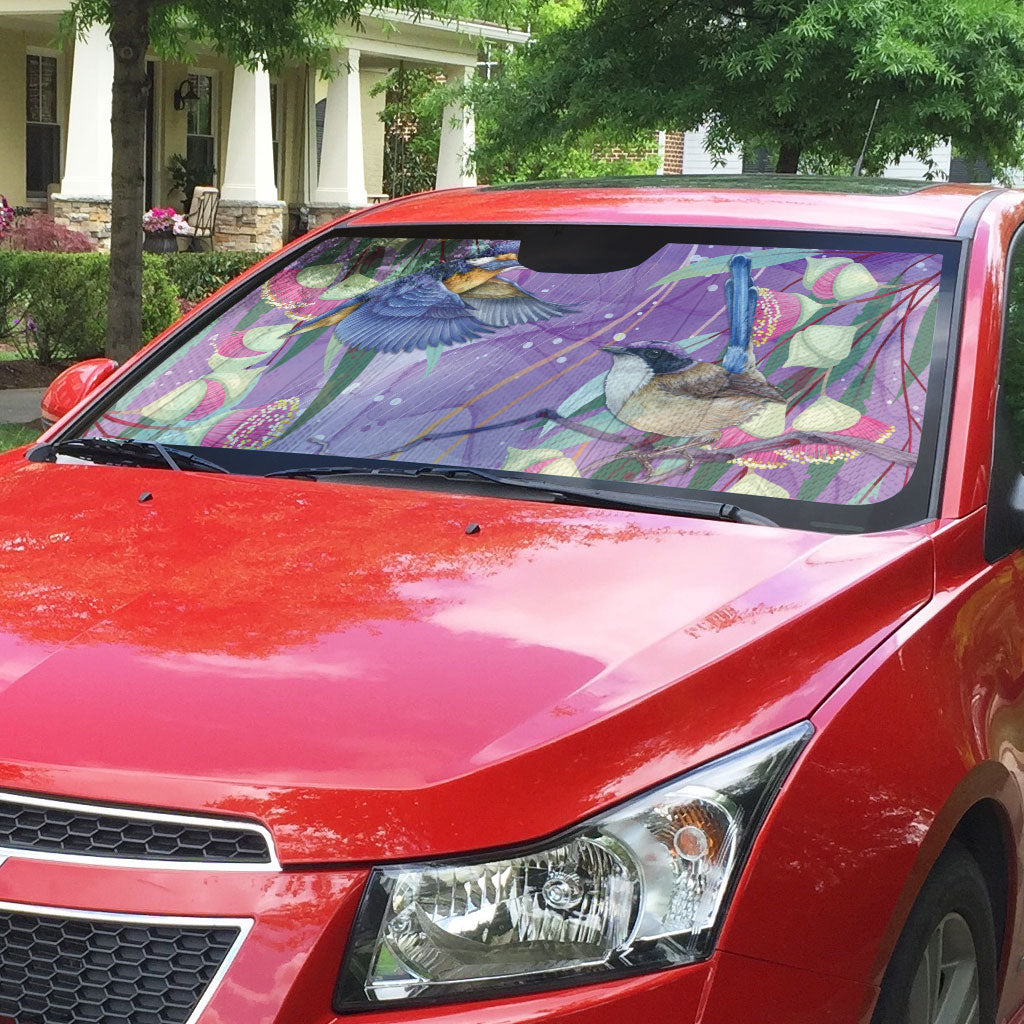 Australia Epilepsy Month Auto Sun Shade Purple Fairy Wren with Eucalyptus Flowers