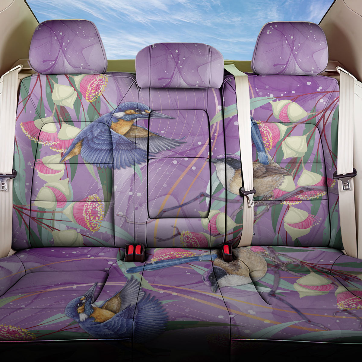 Australia Epilepsy Month Back Car Seat Cover Purple Fairy Wren with Eucalyptus Flowers