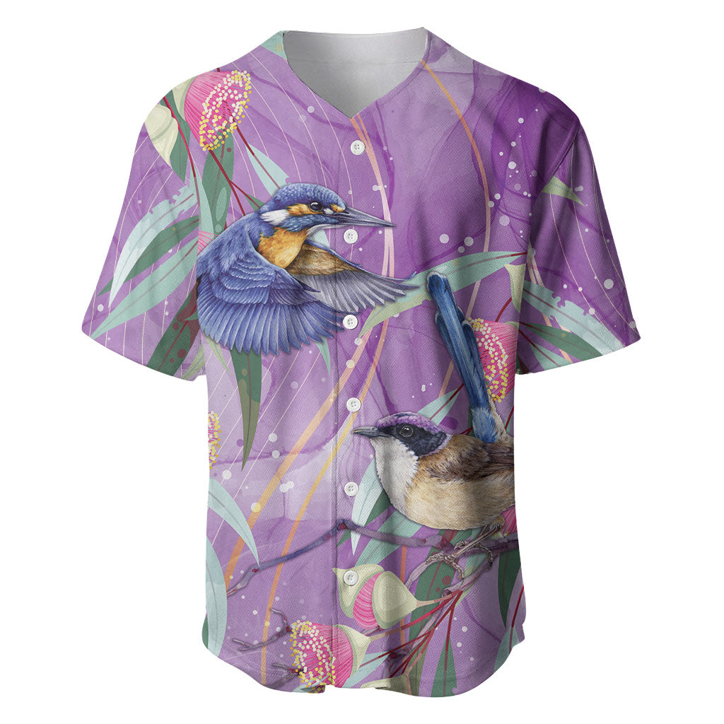 Australia Epilepsy Month Baseball Jersey Purple Fairy Wren with Eucalyptus Flowers