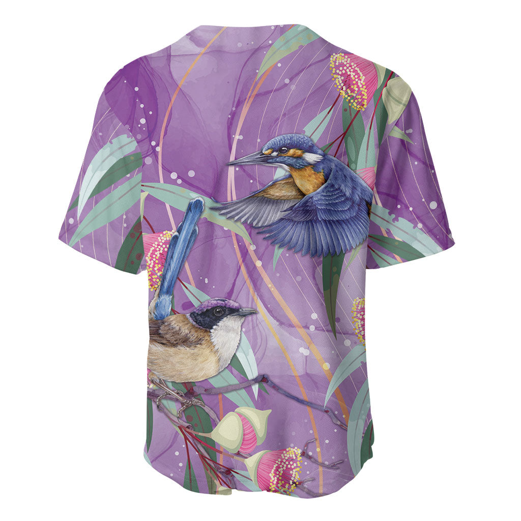 Australia Epilepsy Month Baseball Jersey Purple Fairy Wren with Eucalyptus Flowers