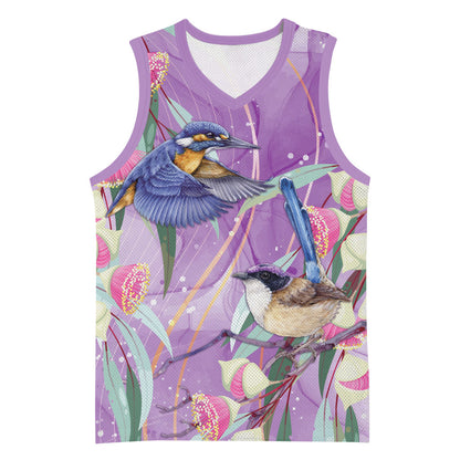 Australia Epilepsy Month Basketball Jersey Purple Fairy Wren with Eucalyptus Flowers