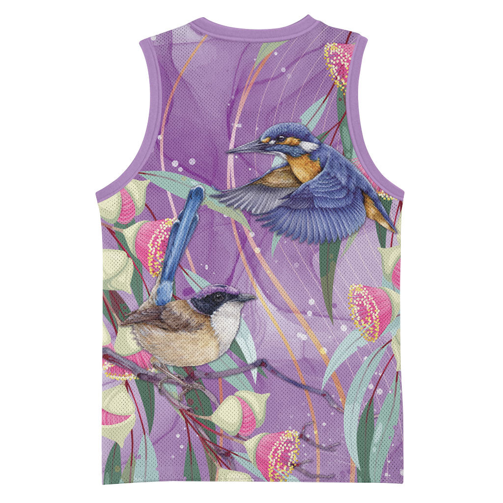 Australia Epilepsy Month Basketball Jersey Purple Fairy Wren with Eucalyptus Flowers