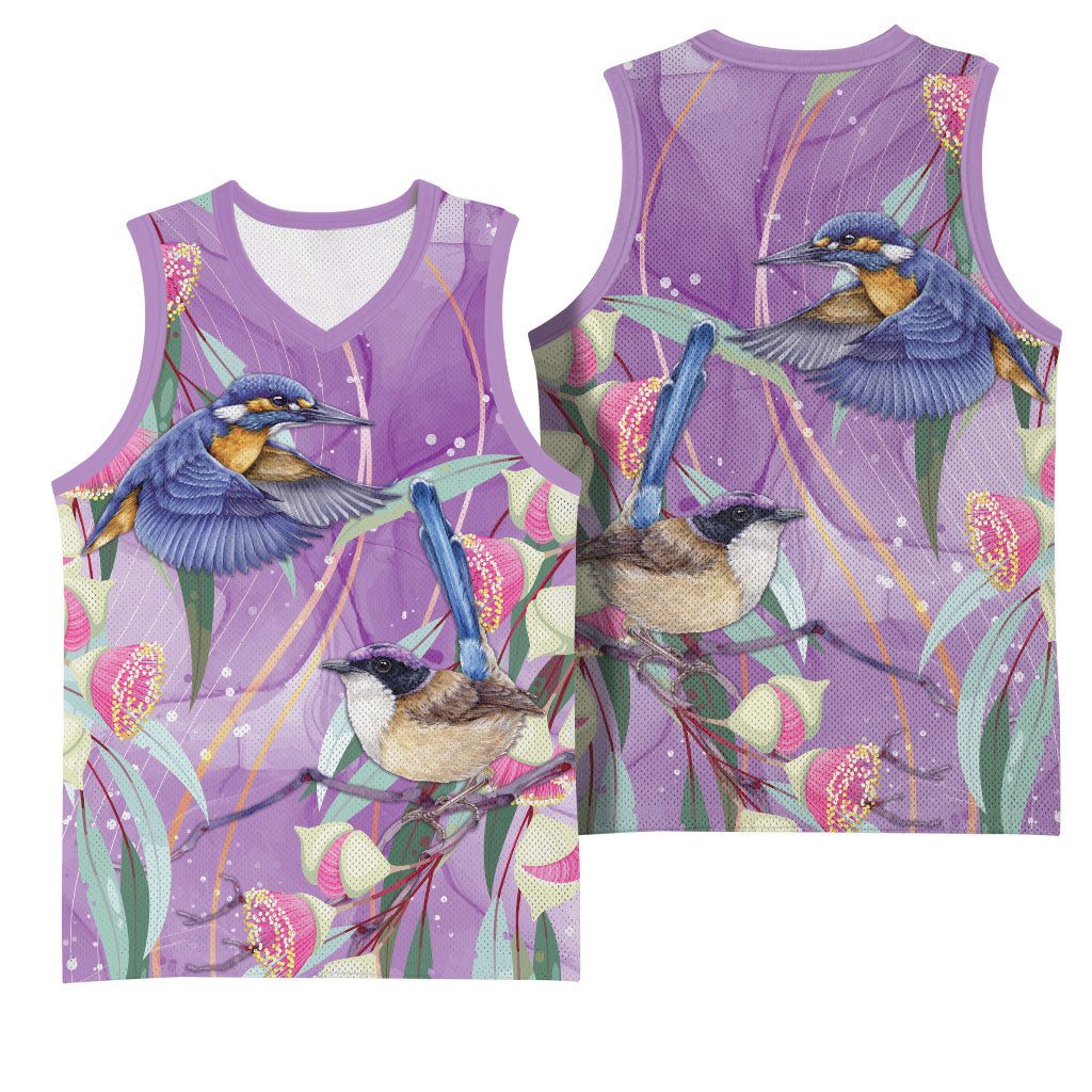 Australia Epilepsy Month Basketball Jersey Purple Fairy Wren with Eucalyptus Flowers