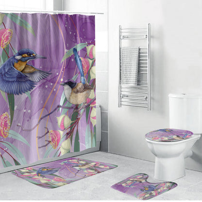 Australia Epilepsy Month Bathroom Set Purple Fairy Wren with Eucalyptus Flowers
