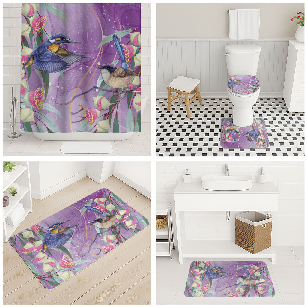 Australia Epilepsy Month Bathroom Set Purple Fairy Wren with Eucalyptus Flowers