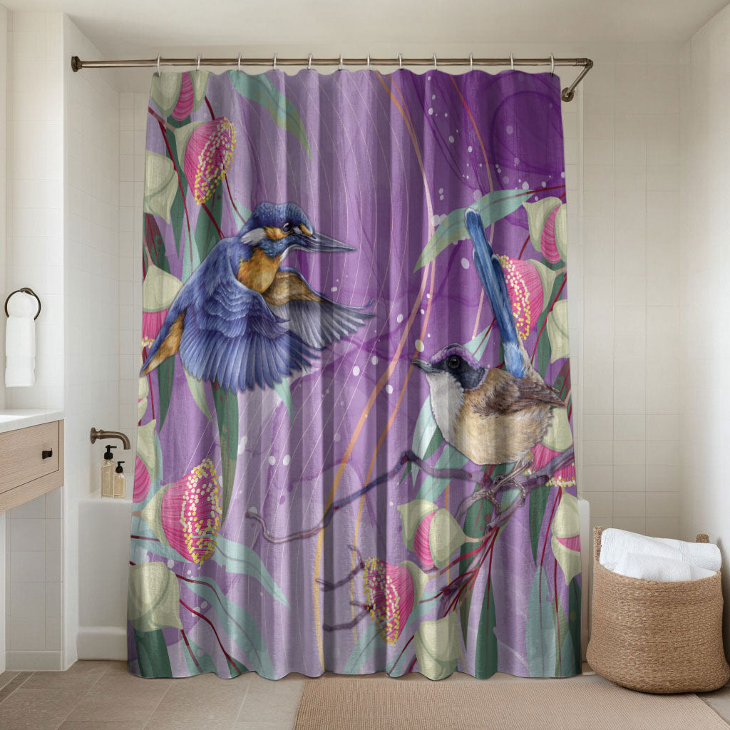 Australia Epilepsy Month Bathroom Set Purple Fairy Wren with Eucalyptus Flowers