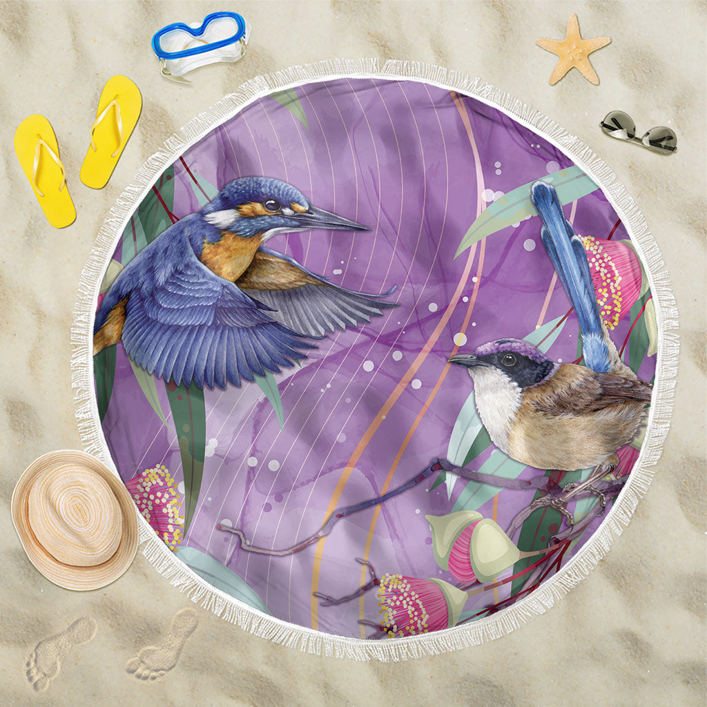 Australia Epilepsy Month Beach Blanket Purple Fairy Wren with Eucalyptus Flowers