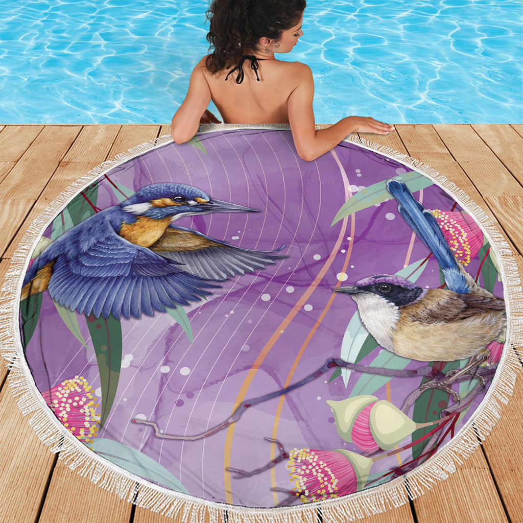 Australia Epilepsy Month Beach Blanket Purple Fairy Wren with Eucalyptus Flowers
