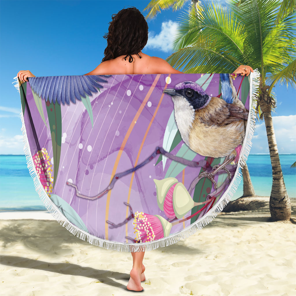 Australia Epilepsy Month Beach Blanket Purple Fairy Wren with Eucalyptus Flowers