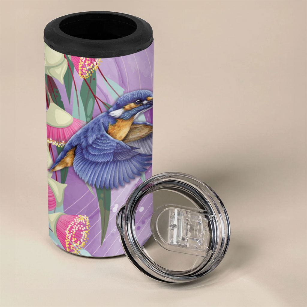 Australia Epilepsy Month 4 in 1 Can Cooler Tumbler Purple Fairy Wren with Eucalyptus Flowers
