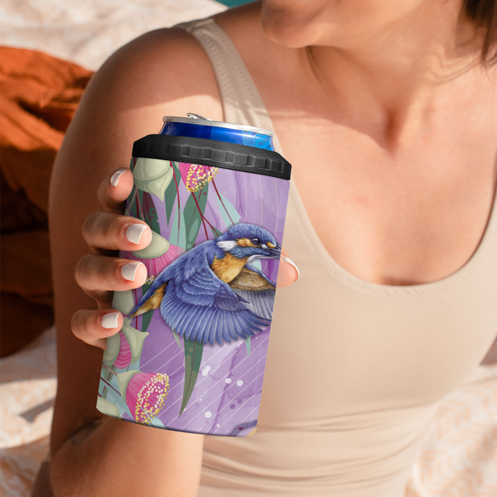 Australia Epilepsy Month 4 in 1 Can Cooler Tumbler Purple Fairy Wren with Eucalyptus Flowers