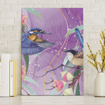 Australia Epilepsy Month Canvas Wall Art Purple Fairy Wren with Eucalyptus Flowers