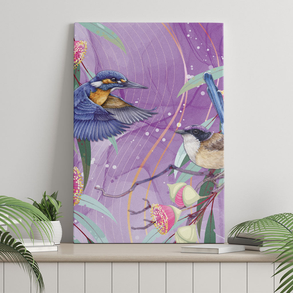 Australia Epilepsy Month Canvas Wall Art Purple Fairy Wren with Eucalyptus Flowers