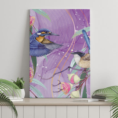 Australia Epilepsy Month Canvas Wall Art Purple Fairy Wren with Eucalyptus Flowers