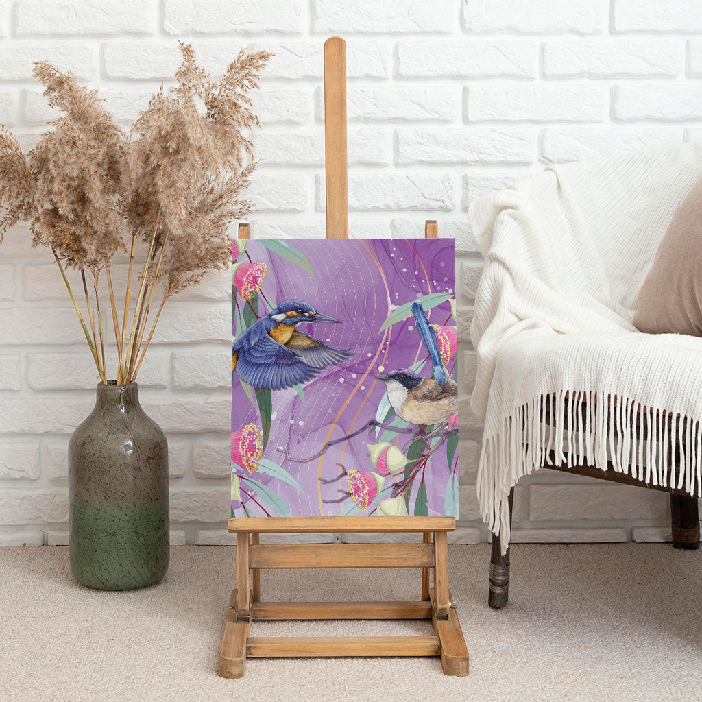 Australia Epilepsy Month Canvas Wall Art Purple Fairy Wren with Eucalyptus Flowers