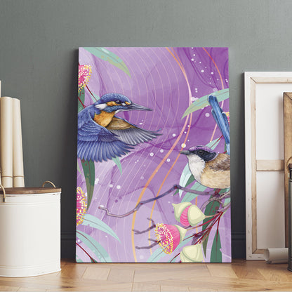 Australia Epilepsy Month Canvas Wall Art Purple Fairy Wren with Eucalyptus Flowers